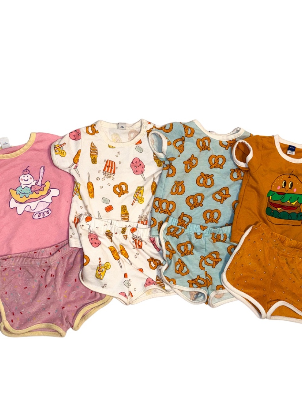 Old Navy Toddler 4 Food Shorts Sets Like New Pretzel Ice Cream Hamburger Popcorn